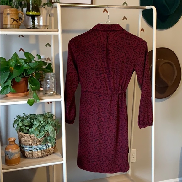 A New Day burgundy leopard print shirt dress S - Picture 2 of 6